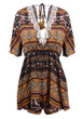 Print Deep V Neck Short Sleeve High Waist Jumpsuit Rompers