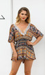 Print Deep V Neck Short Sleeve High Waist Jumpsuit Rompers