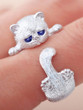 Fashion Lovely Silver Crystal Blue Eyes Cat Open Ring Jewelry