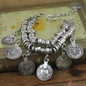 Vintage bohemian vintage engraved ancient coins tassel pendant bracelet & anklet
