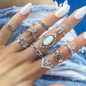 Women   7 Style Vintage Boho Geometric Flower Crystal Knuckle Midi Finger Rings for Ring Set