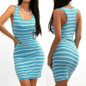 VenusFox Women Sleeveless Striped Sexy Party Mini Dress