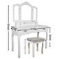 Vanity Beauty Station,Tri-Folding Necklace Hooked Mirrors,6 Organization 7 Drawers Makeup Dress Table with Cushioned Stool and Storage Ottoman-White