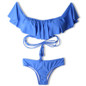 Blue Off Shoulder Ruffled Bandeau Bikini Top