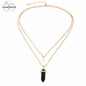 SUSENSTONE Women Multilayer Irregular Crystal Opals Pendant Necklace