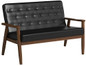 Baxton Studio Sorrento Mid-Century Retro Modern Faux Leather Upholstered Wooden 2-Seater Loveseat, Black
