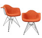 Mid-Century Modern Woven Fabric Upholstered Accent Arm Chair Set of 2 (Orange)