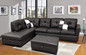 Sofa Sectional Sofa, L-Shape Faux Leather Sectional Sofa Couch Set with Chaise, Ottoman, 2 Toss Pillow Using for Living Room Furniture.（Black）