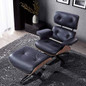 Modern Sources - Mid Century Recliner Lounge Chair with Ottoman Real Wood Genuine Italian Leather Eames Replica (Black Palisander)