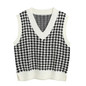 KPYTOMOA Women 2020 Fashion Oversized Houndstooth Knitted Vest Sweater Vintage Sleeveless Side Vents Female Waistcoat Chic Tops