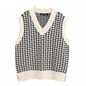 KPYTOMOA Women 2020 Fashion Oversized Houndstooth Knitted Vest Sweater Vintage Sleeveless Side Vents Female Waistcoat Chic Tops
