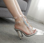 Women's High Heels Rhinestone Clear Strappy Buckle Transparent Stiletto Crystal Sandals Shoes
