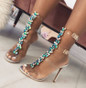 Women's High Heels Rhinestone Clear Strappy Buckle Transparent Stiletto Crystal Sandals Shoes