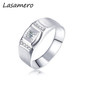 LASAMERO Rings for Men 0.117CT Round Cut Natural Diamond Ring 18k White Gold Engagement Wedding Ring