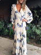 Sexy Floral Print Long Sleeves Vacation Maxi Dress