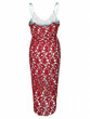 Red V-neck Dipped Hem Spaghetti Straps Cami Lace Dress