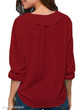 V Neck Loose Fitting Patchwork Plain Blouses