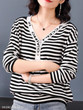 V Neck Loose Fitting Stripes Knit Pullover