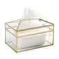 HARRA HOME Gold & Modern Clear Rectangle Facial Tissue Box Cover Dispenser Toilet Napkin Organizer Tissues Holder for Bathroom Vanity Counter Tops, Bedroom Dressers, Night Stands, Desks, Table