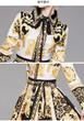 Vintage Baroque Floral Print Puff Sleeve Sashes Pleated Shirt Dress