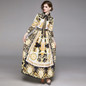 Vintage Baroque Floral Print Puff Sleeve Sashes Pleated Shirt Dress