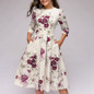 Women Elegent A-line Dress 2020 Vintage printing party vestidos Three Quarter Sleeve women Autumn Dress