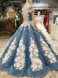 Glitter Blue Off The Shoulder Lace Up Long Ball Gown Wedding Dresses Princess Dress W0027