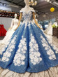 Glitter Blue Off The Shoulder Lace Up Long Ball Gown Wedding Dresses Princess Dress W0027