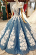Glitter Blue Off The Shoulder Lace Up Long Ball Gown Wedding Dresses Princess Dress W0027