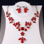 Silver-Plated Red Crystal, Flower and Rhinestone Tiara, Necklace & Earrings Wedding Bridal Jewelry Set