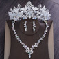 Silver-Plated Crystal, Flower and Rhinestone Tiara, Necklace & Earrings Wedding Jewelry Set