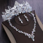 Silver-Plated Crystal, Flower and Rhinestone Tiara, Necklace & Earrings Wedding Jewelry Set