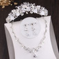 Silver-Plated Crystal, Leaf, Pearl and Rhinestone Tiara, Necklace & Earrings Wedding Jewelry Set