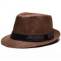 Solid Color Straw Trilby Hat with Black Hatband