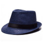Solid Color Straw Trilby Hat with Black Hatband
