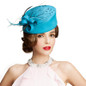 Wool Pillbox Fascinator Hat with Netted Veil, Flower, Feathers and Beads