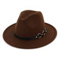 Wide Brim Vintage Felt Fedora Panama Hat with Chain Belt