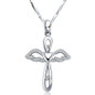 Silver Winged Angel Cross Pendant with Crystals Necklace