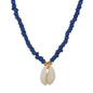 Blue and White Beaded Necklace with Puka Shell Pendant