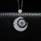 925 Sterling Silver Crystal Moon and Star Pendant Necklace