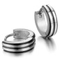 Men's Stainless Steel Stud Hoop huggie Earrings Silver Tone Black Striped