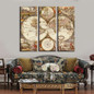 Unframed 3 Panel Vintage World Map Europe Painting Home Decor Wall Art Picture Canvas Printed Painting For Living Room Artwork