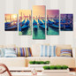 5 Pieces Sunset Blue Boats Seascape Modern Home Wall Decor Canvas Picture Art HD Print Painting On Canvas For Living Room Framed