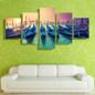 5 Pieces Sunset Blue Boats Seascape Modern Home Wall Decor Canvas Picture Art HD Print Painting On Canvas For Living Room Framed