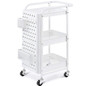 KINGRACK 3-Tier Storage Rolling Cart, Metal Utility Cart with Removable Pegboard, Trolley Organizer with Utility Handle and Extra Baskets Hooks for Kitchen Office Home, White