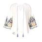 Three Quarter Sleeve V-Neck Embroidery Tassels White Blouse