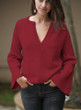 Women V Neck Solid Color Knit Loose Sweater