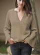 Women V Neck Solid Color Knit Loose Sweater