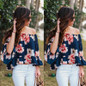 Fashion Sexy Women Print Tops Off The Shoulder Casual Loose Long Sleeve Blouses Tops Blouse