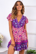 Women Summer Boho Floral Short Sleeve Mini Dress Casual Party Beach Sundress V neck Print Holiday Dresses